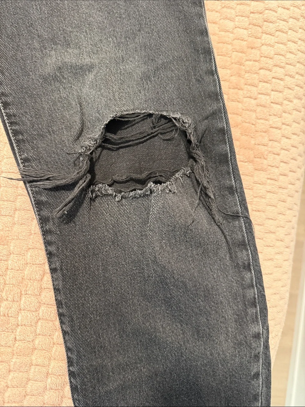 Levi’s Women’s High Waisted Black Distressed Straight-Leg Jeans